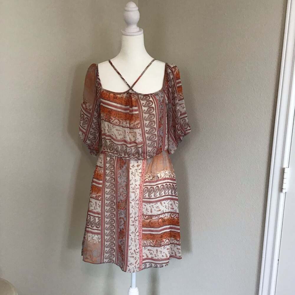 BCBGeneration Paisley Print Sheer Elastic Waist Mini Dress Size Small NWT